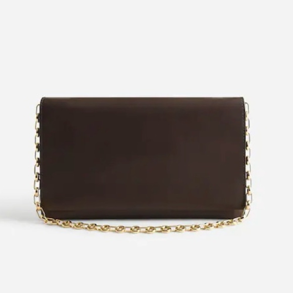 $148 NWT Madewell Dark Brown Leather Gold Chain Strap Flap Shoulder Bag Clutch